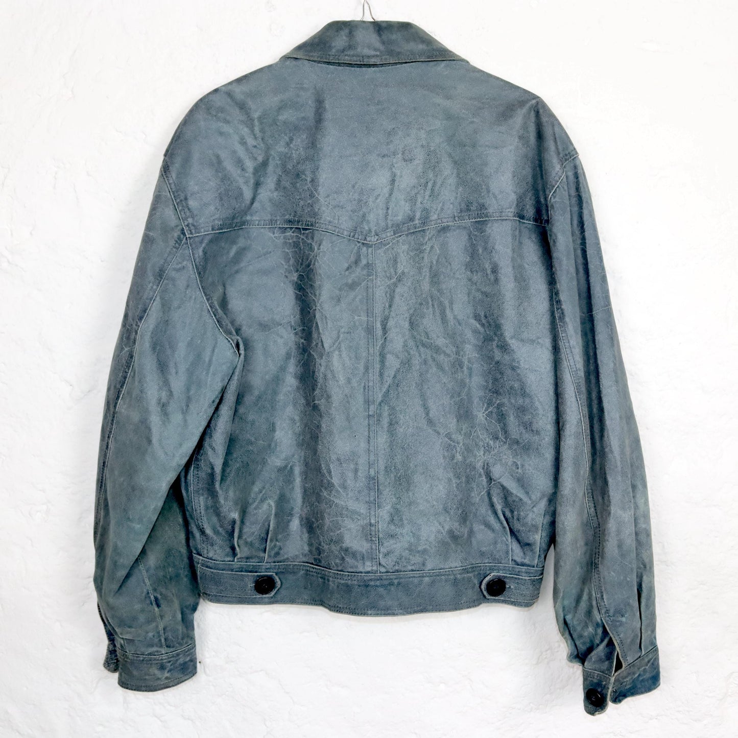 Vintage 80s 90s VERA PELLE leather jacket light blue used look M/L