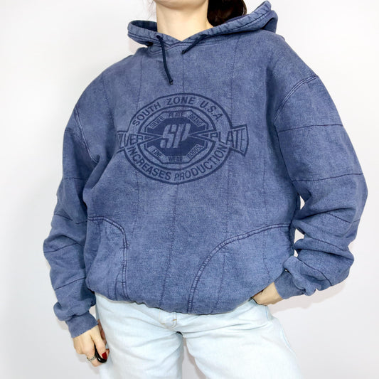 Vintage 80er 90er SILVER PLATE Hoodie dicker Pullover doppellagig used look dunkelblau Print