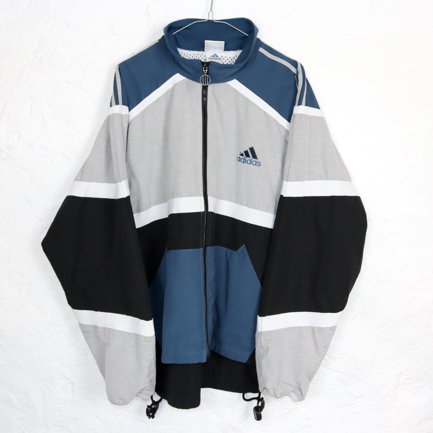 Vintage 80s 90s ADIDAS tracksuit jacket stand-up collar white grey blue D7 L