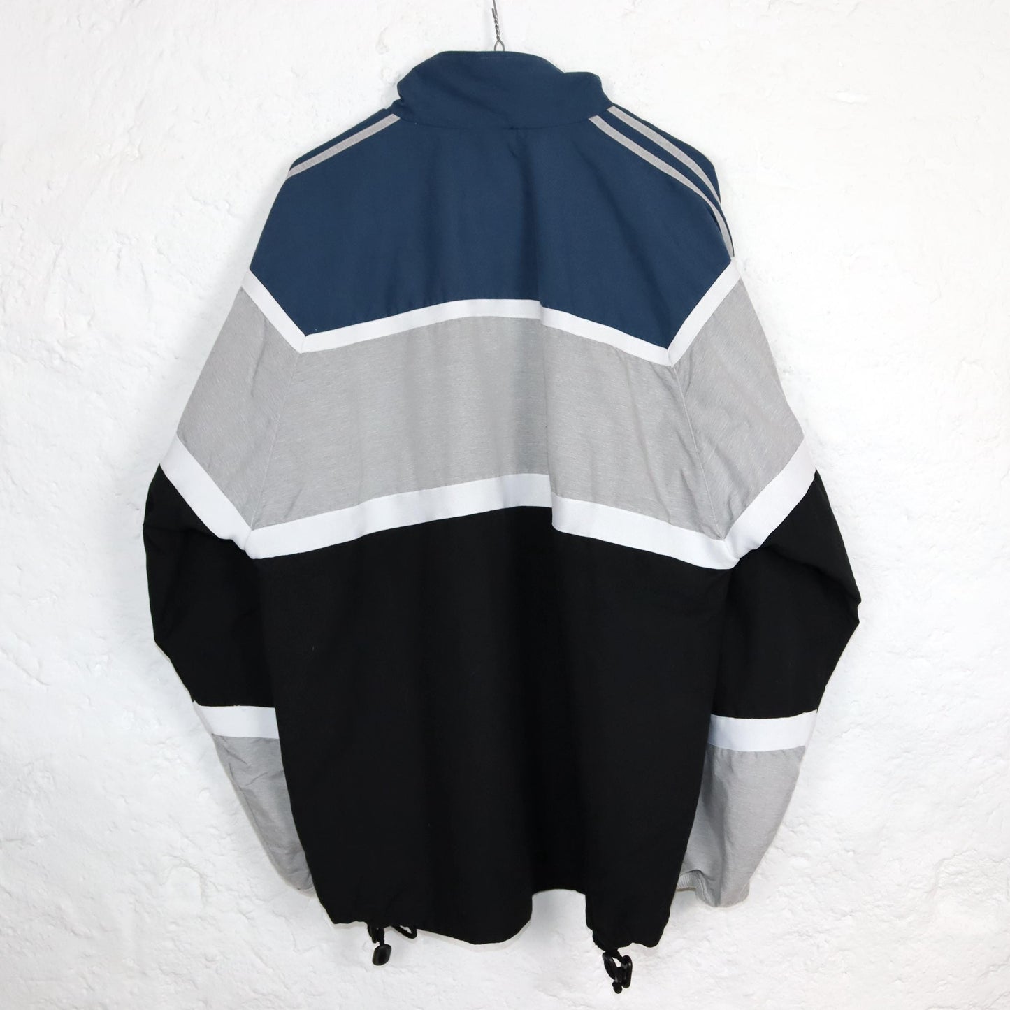 Vintage 80s 90s ADIDAS tracksuit jacket stand-up collar white grey blue D7 L