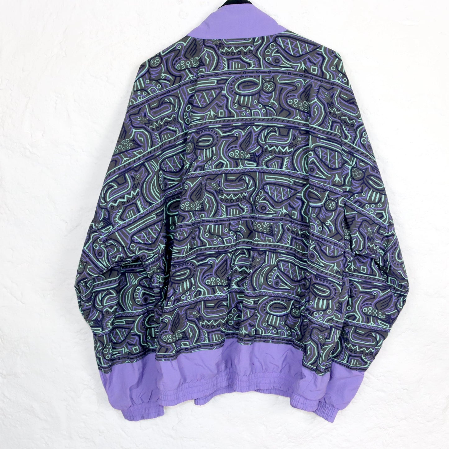 Vintage 80s 90s RUNNERS POINT training jacket windbreaker crazy pattern purple turquoise XL