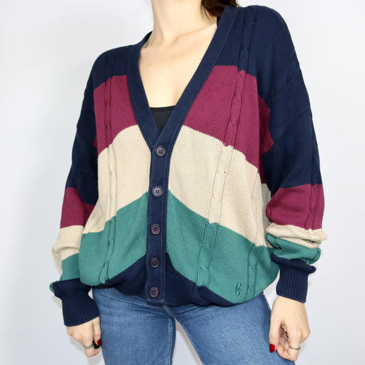 Vintage 80er 90er CONTE OF FLORENCE Strickjacke Cardigan gestreift Knopfleiste 52 L