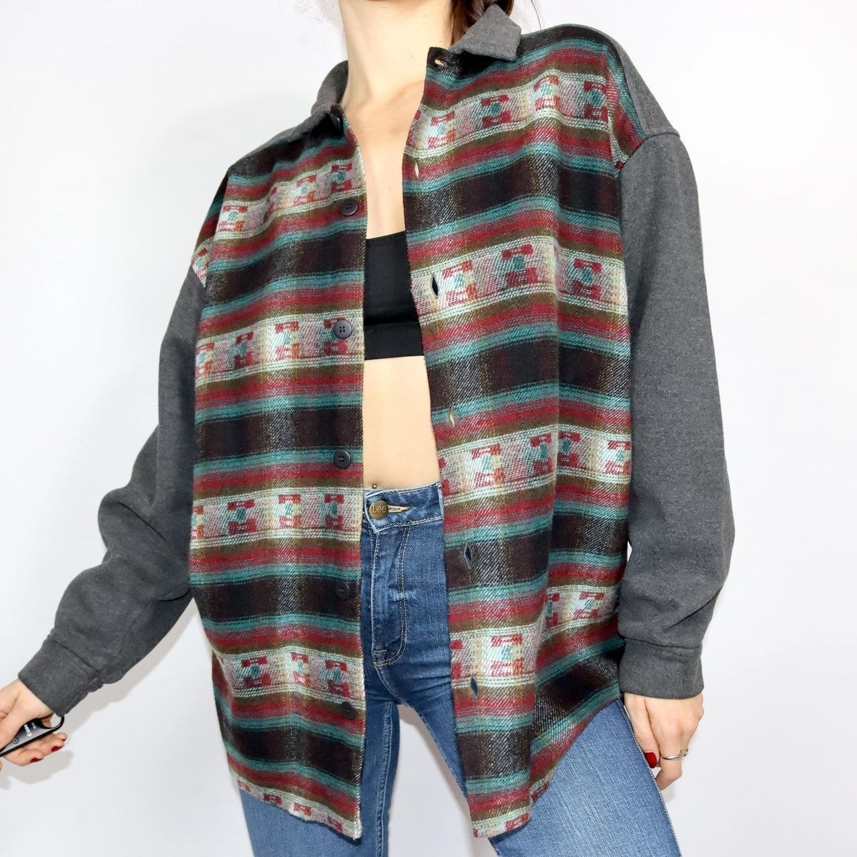 Vintage 80er 90er Flanellhemd Wollhemd gemustert langarm L