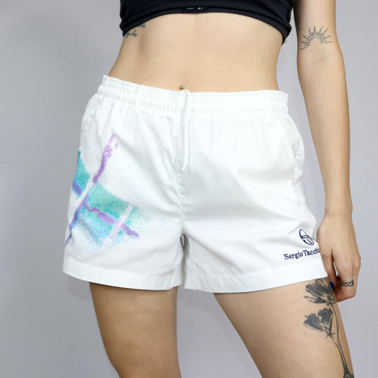 Vintage 80er 90er SERGIO TACCHINI Shorts Tennisshorts Hose kurz weiß crazy pattern 50 L