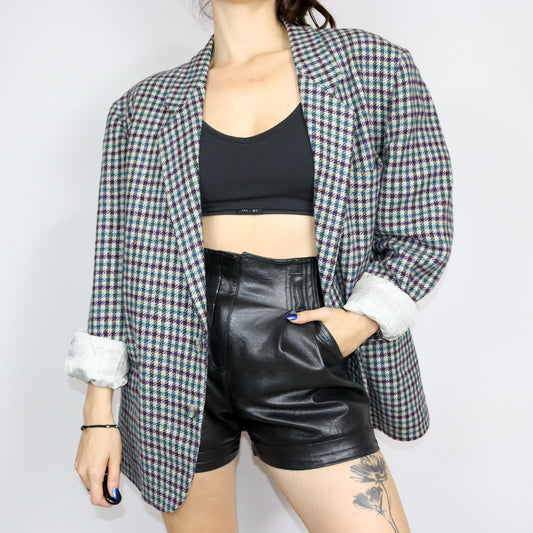 Vintage 80er 90er VIA TORNABUONI Blazer Wollblazer Wolle kariert Schulterpolster XL