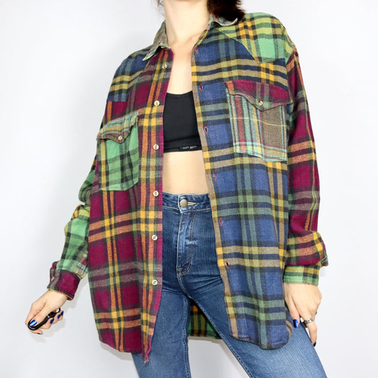 Vintage 80er 90er TAKE IT EASY Flanellhemd Hemd langarm bunt kariert L
