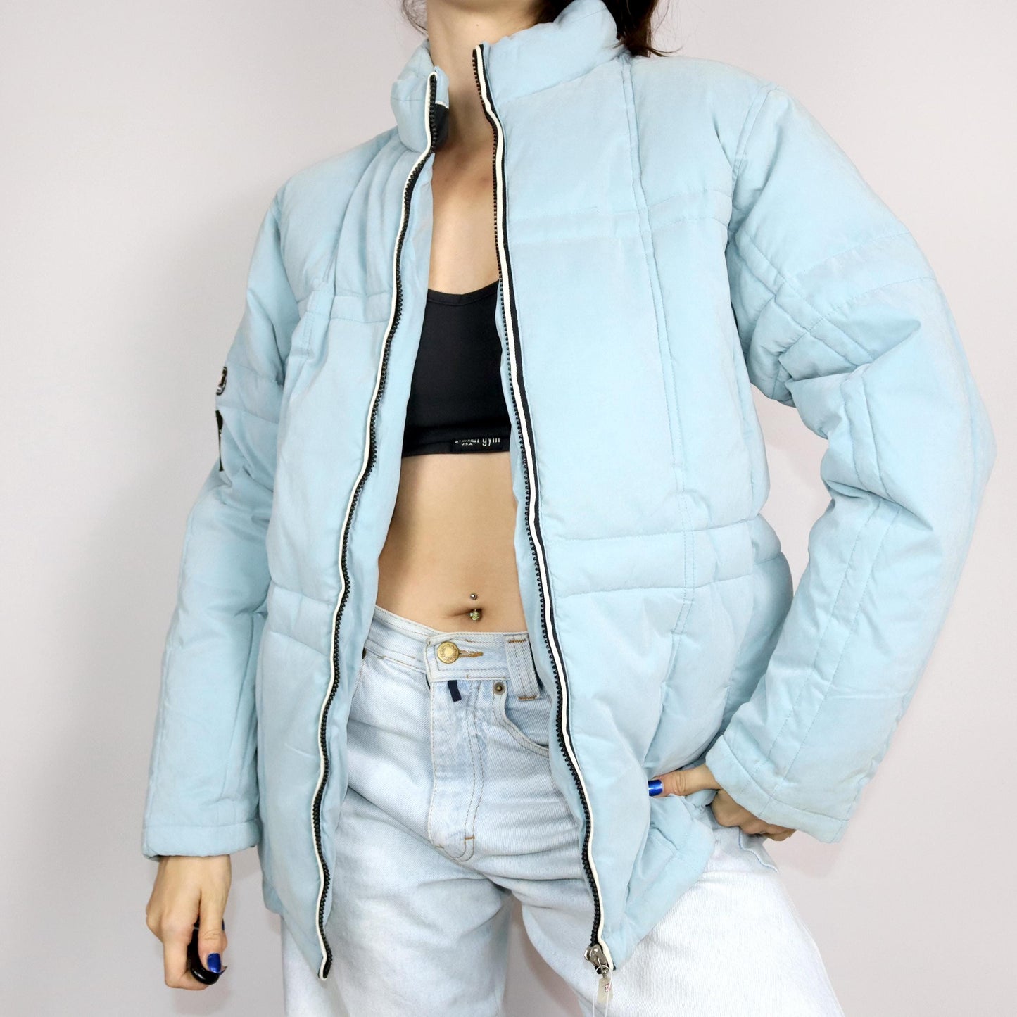 Vintage 80s 90s TWINLIFE puffer jacket winter jacket lined light blue down jacket Deadstock M/L