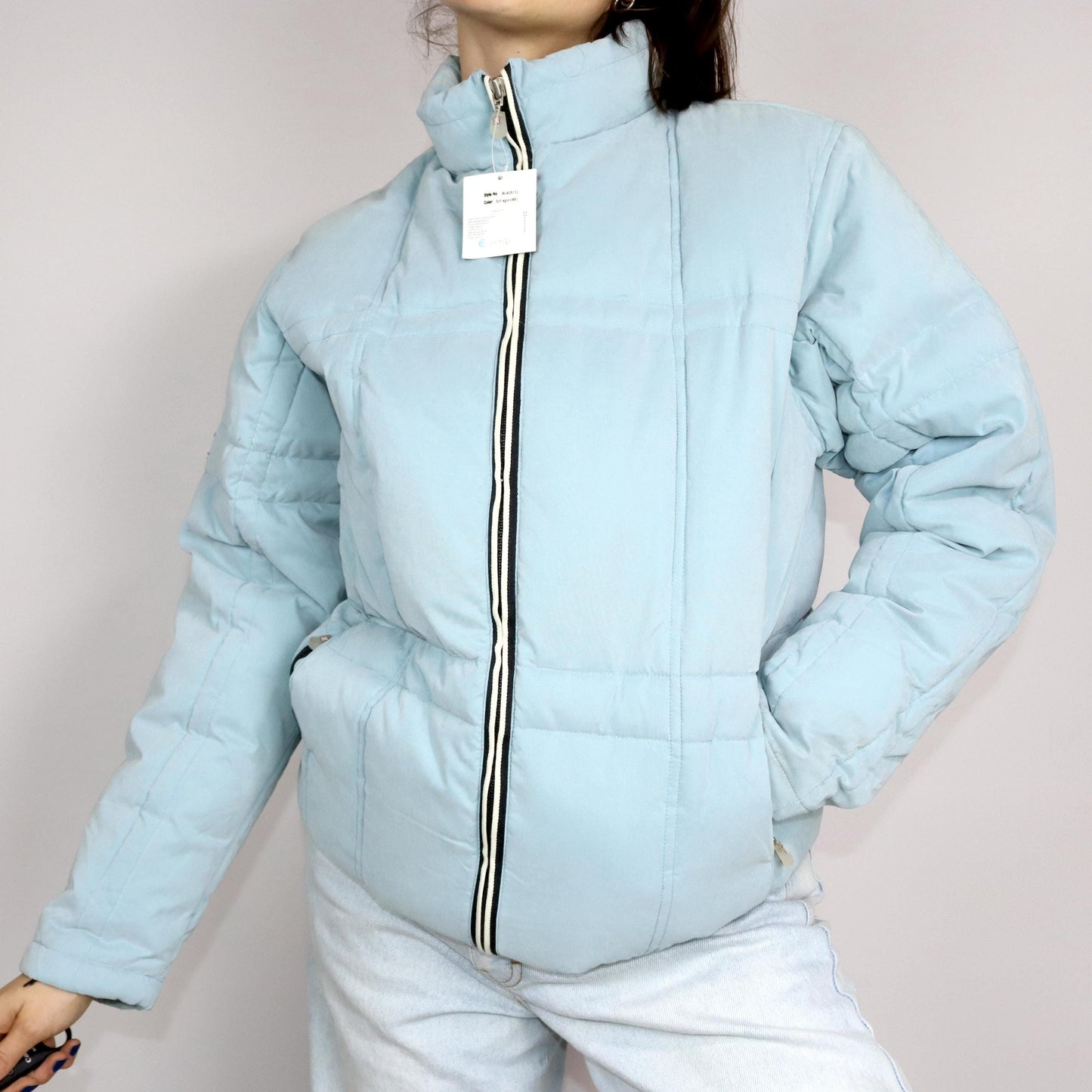Vintage 80s 90s TWINLIFE puffer jacket winter jacket lined light blue down jacket Deadstock M/L