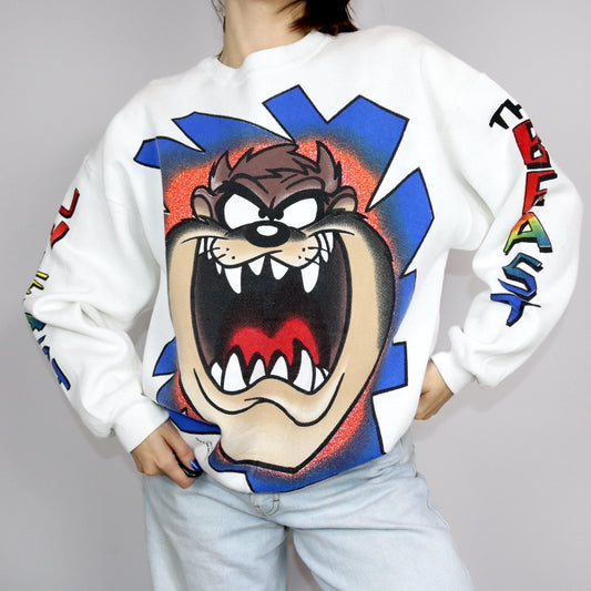 Vintage 80er 90er LOONEY TUNES 1996 Rare Sweatshirt Pullover Print Unleash the Beast Freeze Warner Bros XL