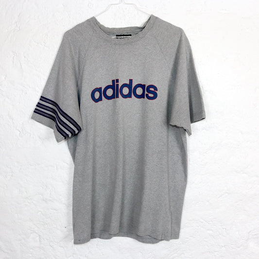 Vintage 80er 90er ADIDAS T-Shirt kurzarm grau Print M