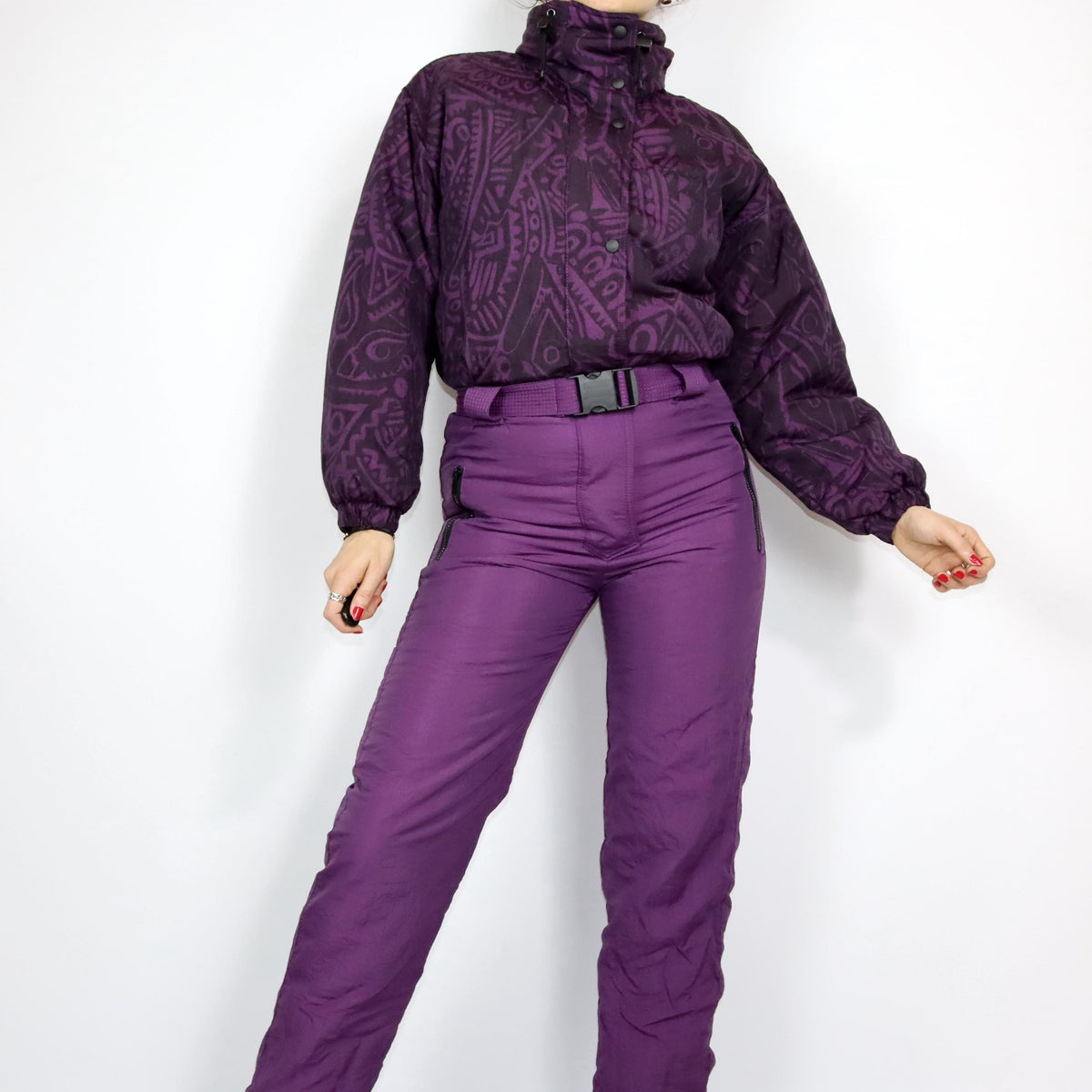 Vintage 80s 90s ASTROLABIO ski suit snowsuit purple crazy pattern 38