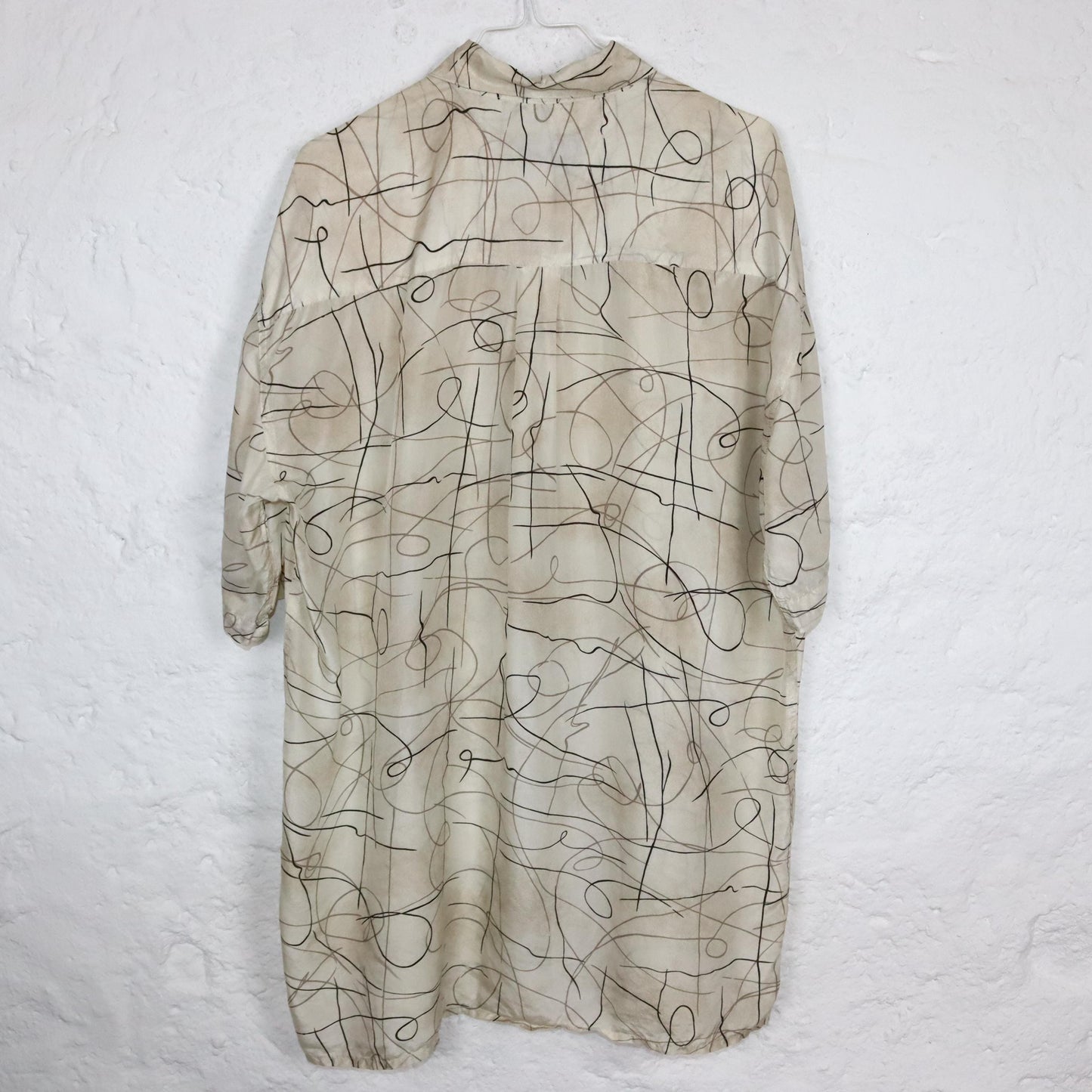 Vintage 80s 90s NICK TAYLOR silk shirt short sleeve shirt silk crazy pattern beige M