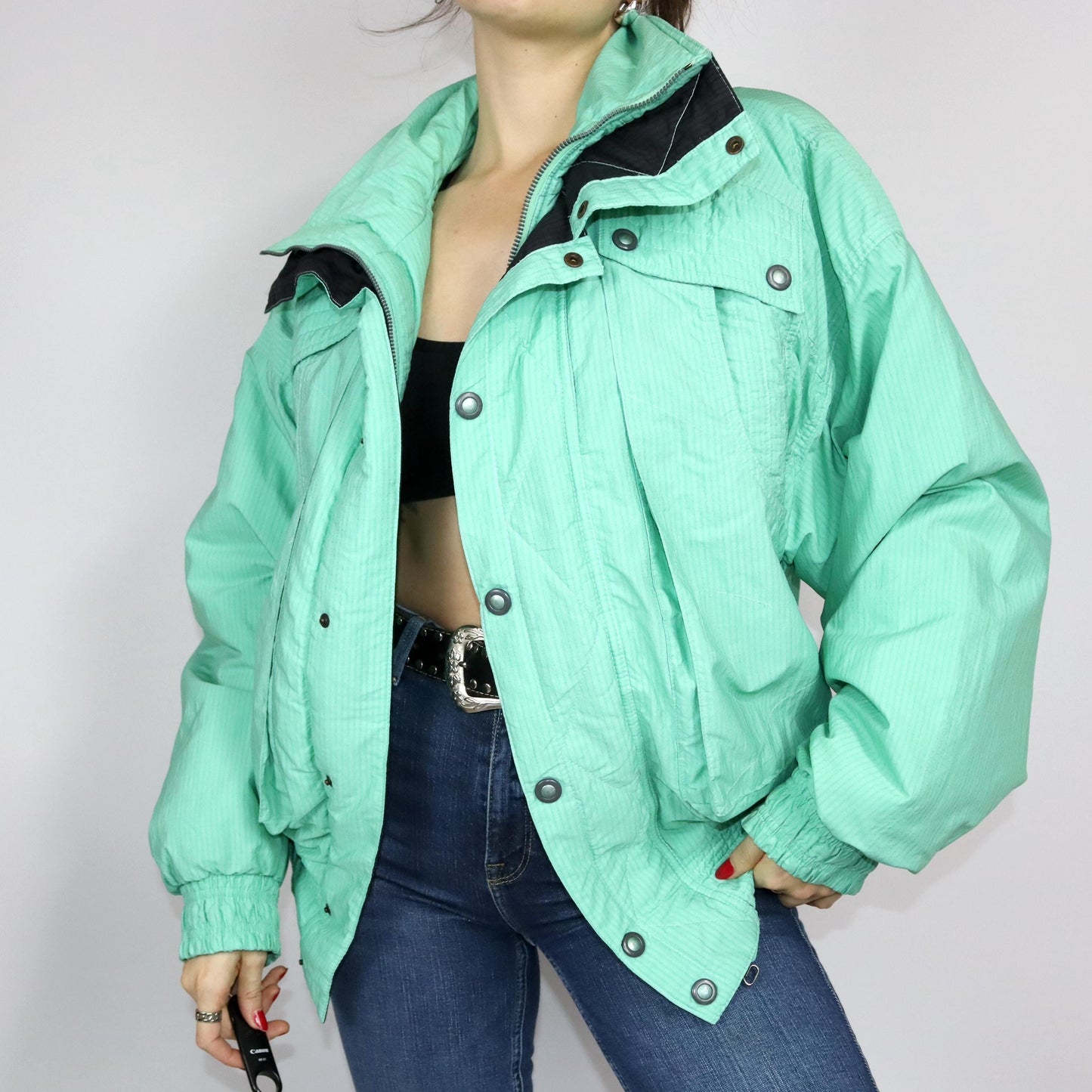 Vintage 80s 90s MDC winter jacket ski jacket lined turquoise stand-up collar 48 M