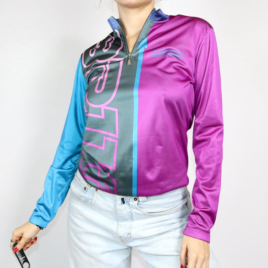 Vintage 80s 90s BRIKO cycling jersey racing shirt blue purple long sleeve M