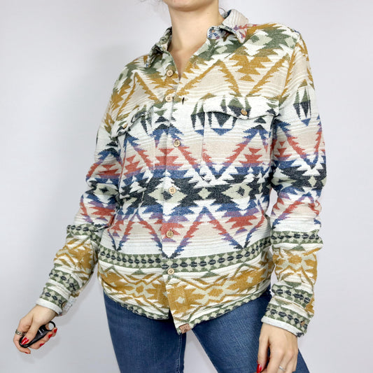 Vintage 80er 90er SCOUT Hemd langarm Aztekenmuster bunt XS