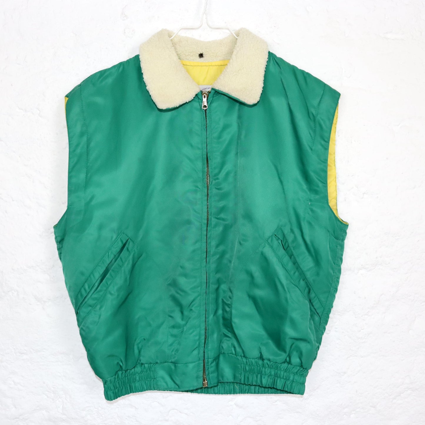 Vintage 80s 90s LES CAMBRUSIERS vest lightly lined yellow green collar S 38