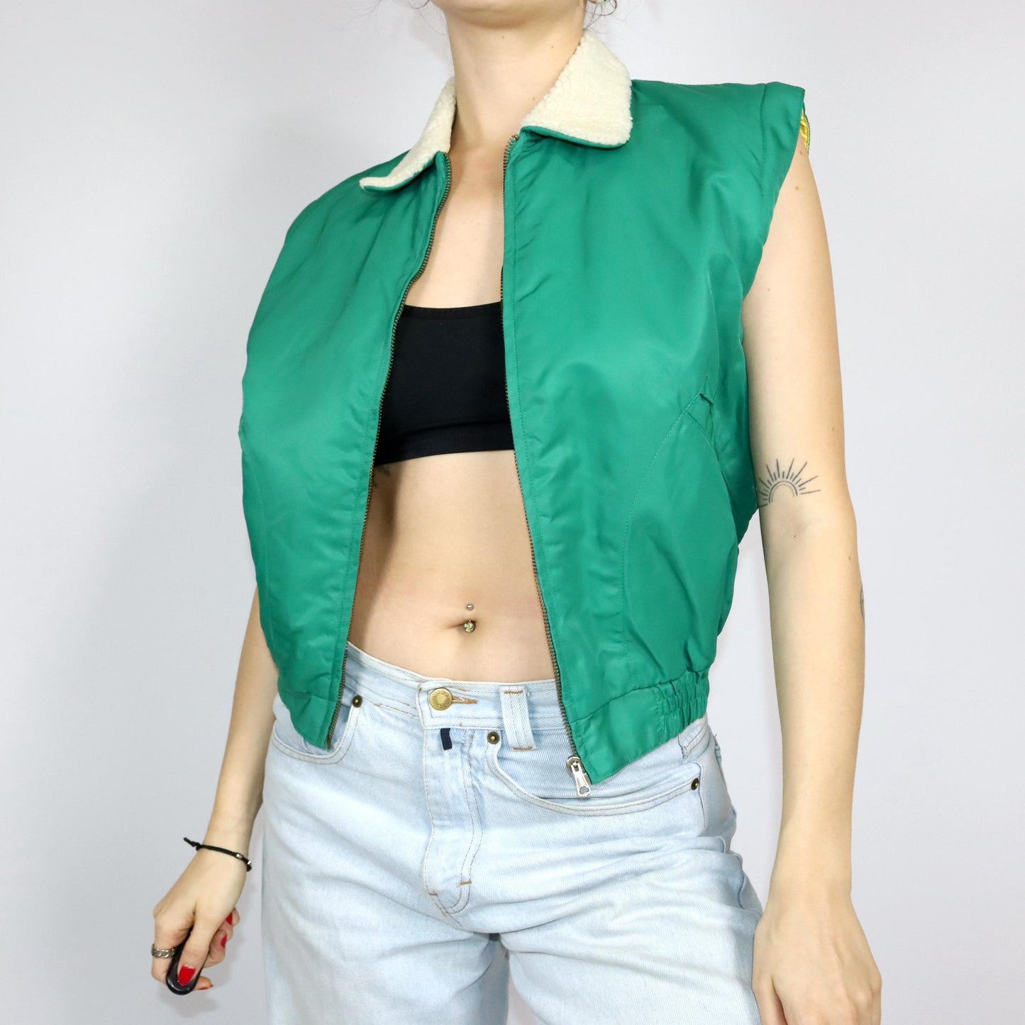 Vintage 80s 90s LES CAMBRUSIERS vest lightly lined yellow green collar S 38