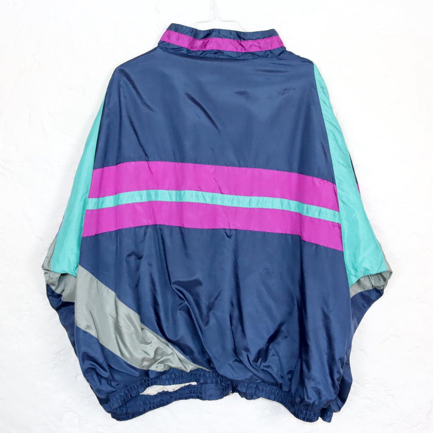 Vintage 80s 90s tracksuit jacket sports jacket stand-up collar shiny double-layered purple turquoise dark blue L