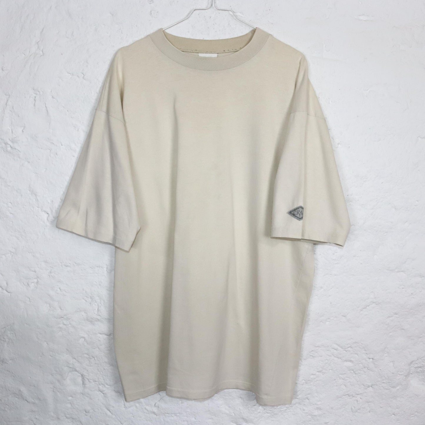 Vintage 80s 90s SKY&HI Skater Shirt T-Shirt short sleeve heavy cotton beige print back XL