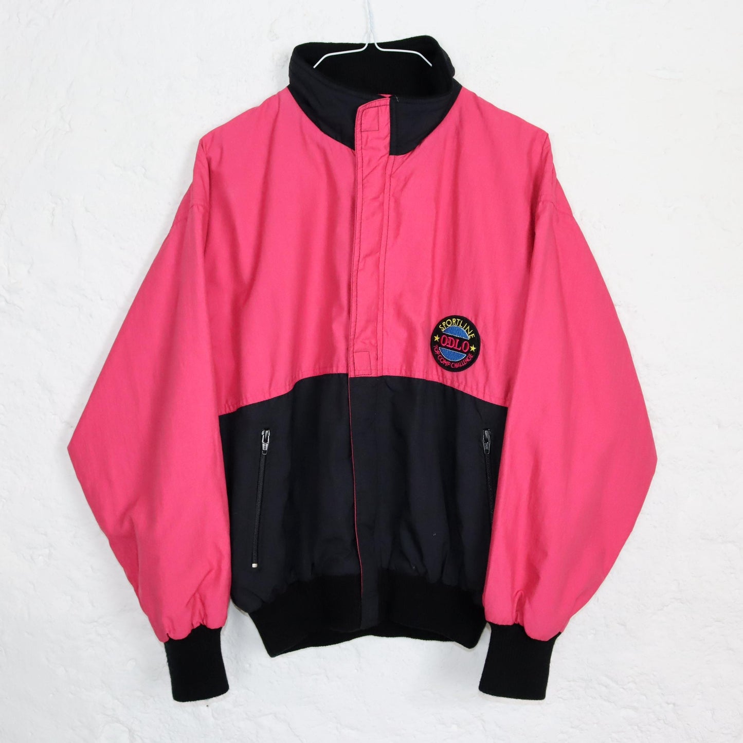 Vintage 80s 90s ODLO jacket thin stand-up collar black pink 38
