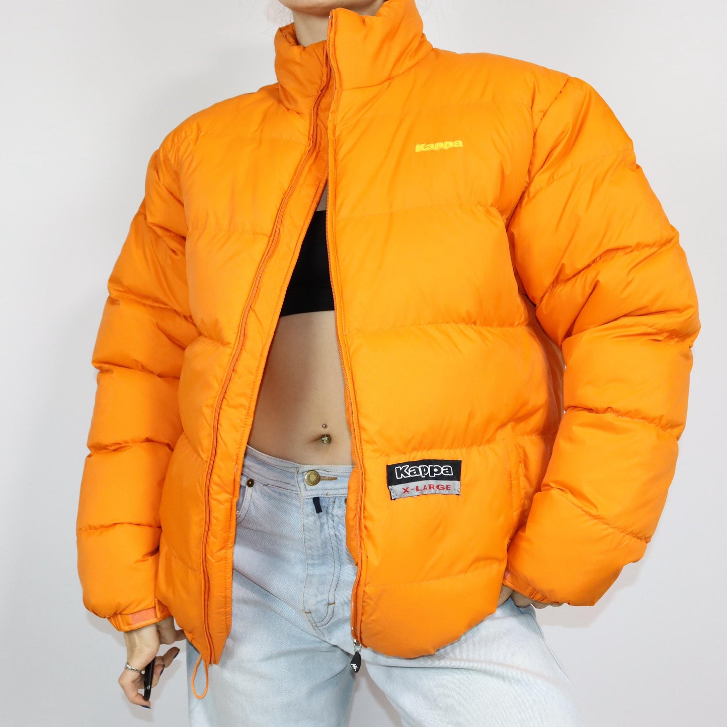 Vintage 80s 90s Y2k KAPPA puffer jacket lined winter jacket orange XL
