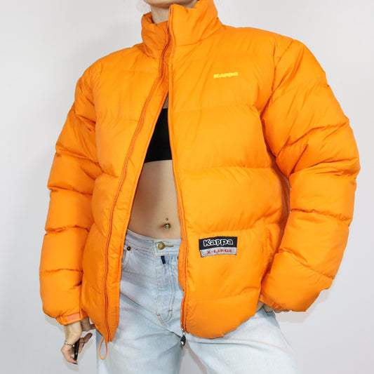 Vintage 80er 90er Y2k KAPPA Pufferjacket Jacke gefüttert Winterjacke orange XL