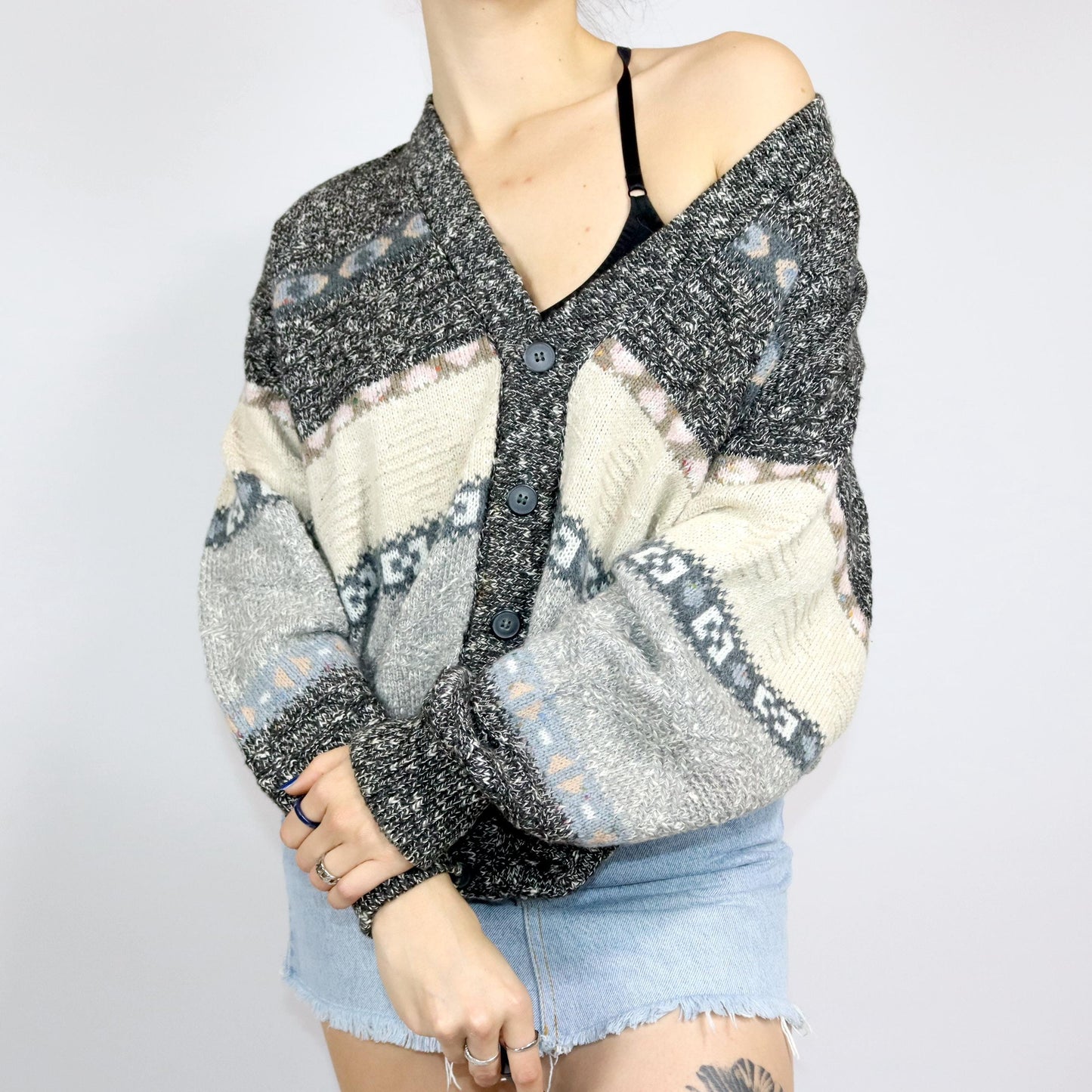 Vintage 80s 90s SOUTH COAST wool cardigan cardigan wool alpaca pattern 50 L