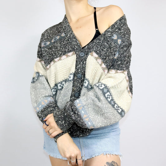 Vintage 80er 90er SOUTH COAST Wollcardigan Cardigan Strickjacke Wolle Alpacagemustert 50 L