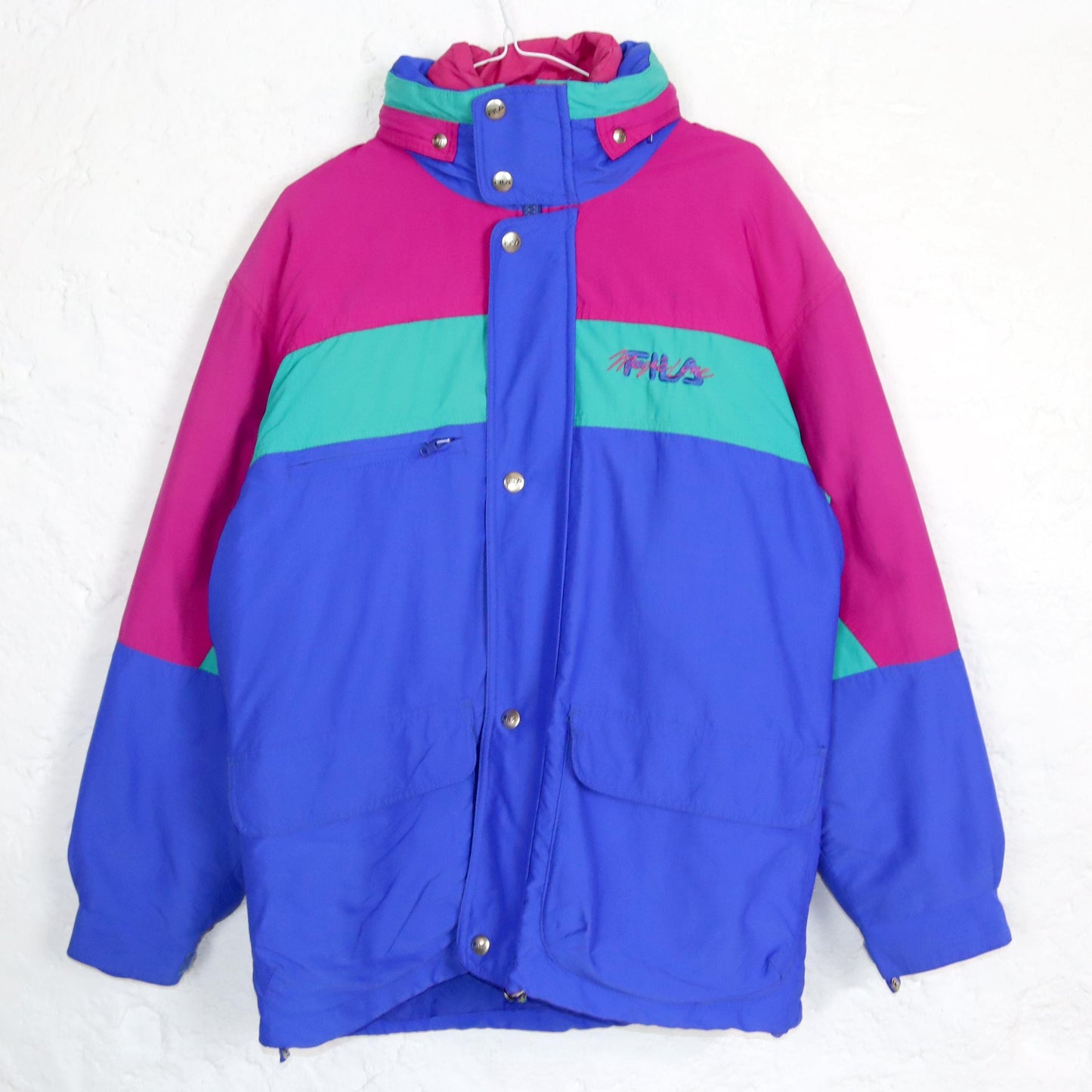 Vintage 80s 90s FILA Magic Line 2in1 winter jacket rain jacket windbreaker 2 jackets blue turquoise pink 46 S