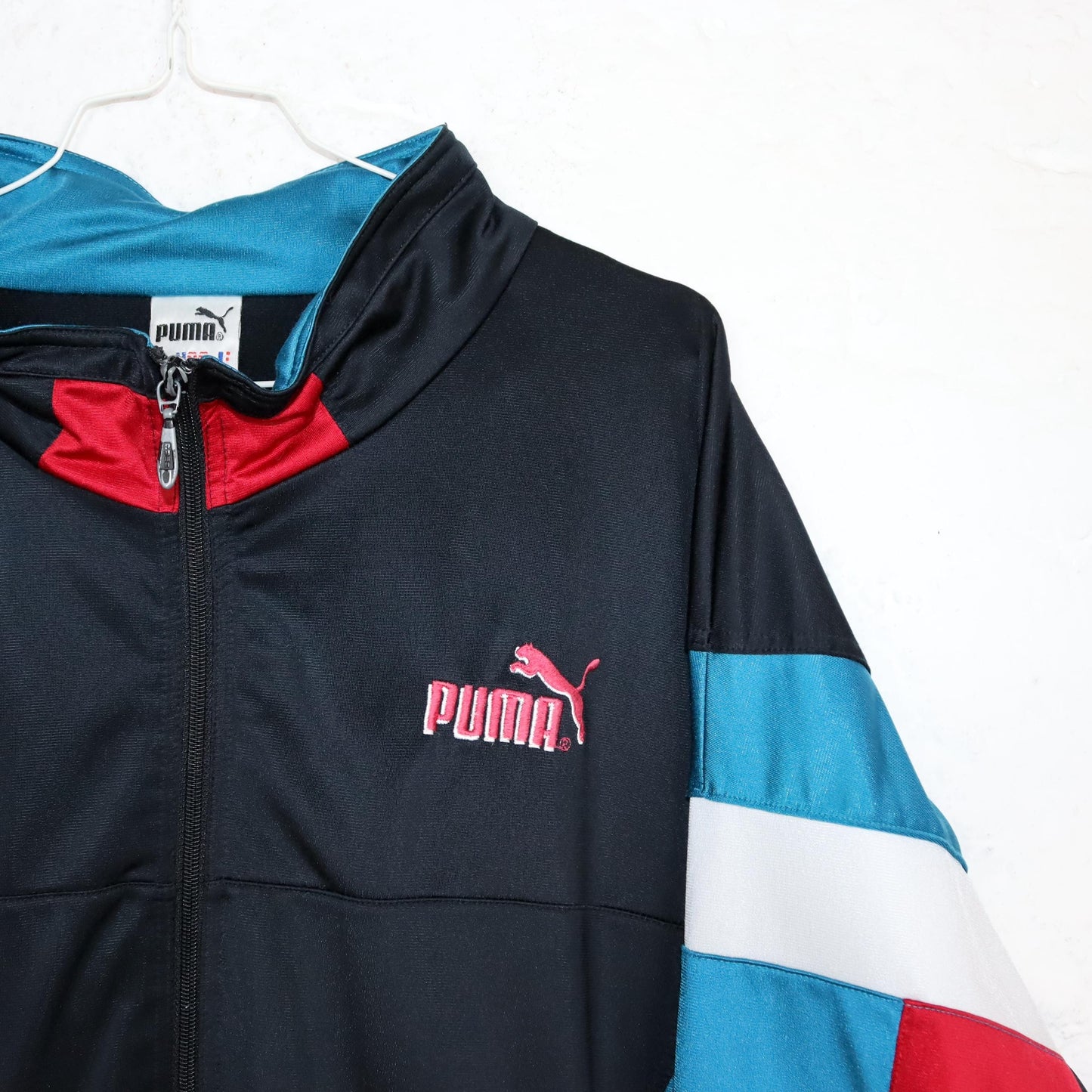 Vintage 80s 90s PUMA tracksuit jacket stand-up collar black blue red L