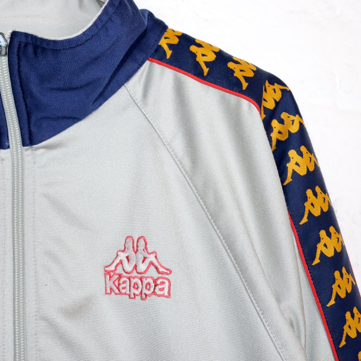 Vintage 80s 90s KAPPA tracksuit jacket stand-up collar silver dark blue yellow S