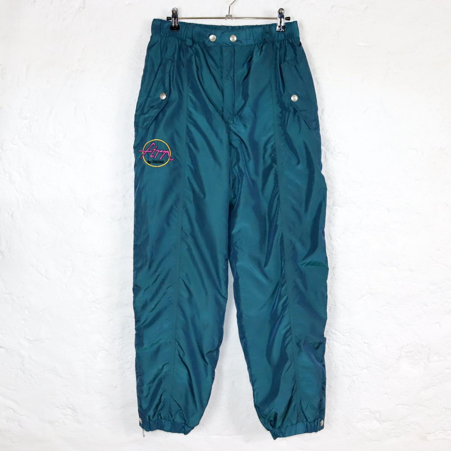 Vintage 80s 90s SALEWA ski pants lined high waist metallic shiny turquoise M