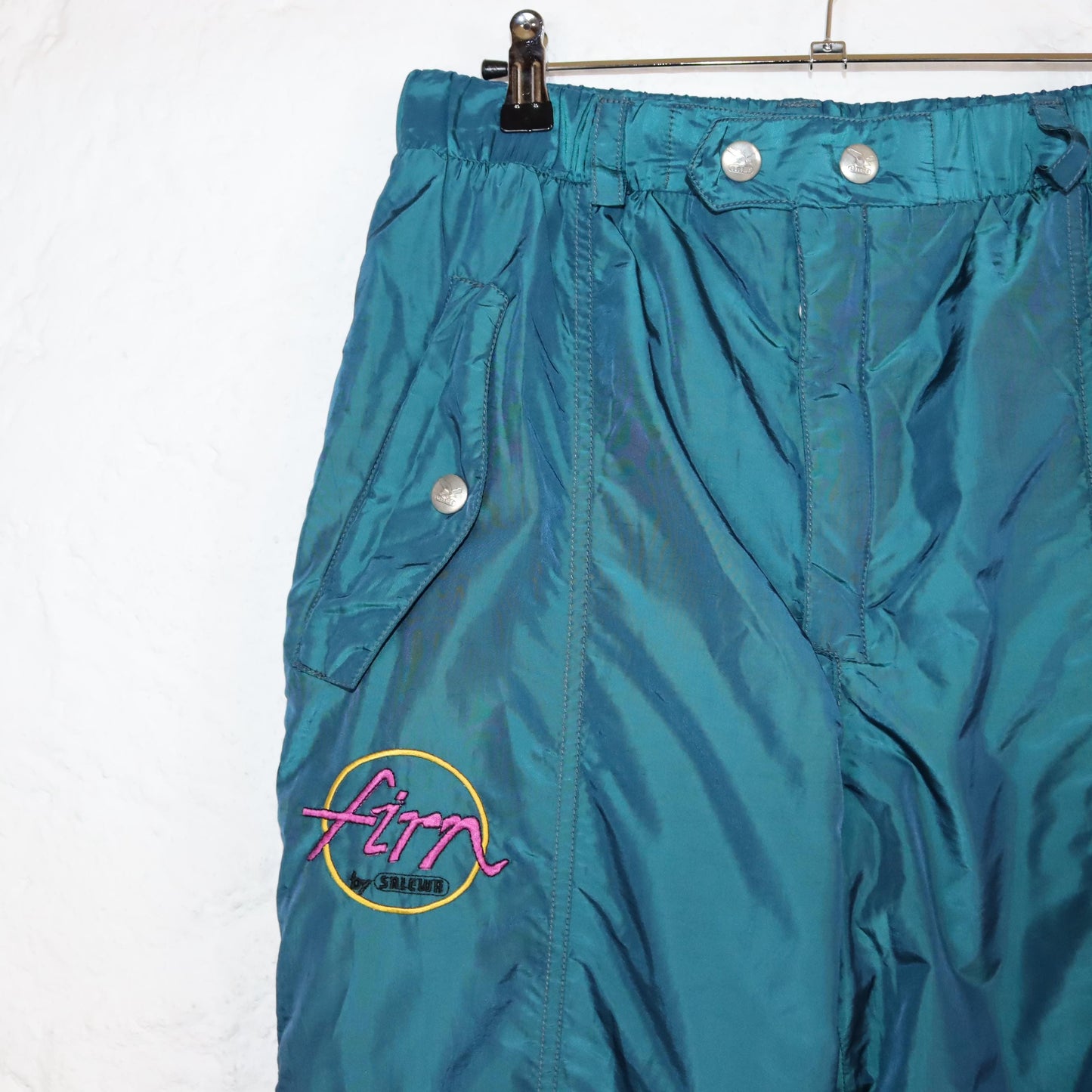 Vintage 80s 90s SALEWA ski pants lined high waist metallic shiny turquoise M