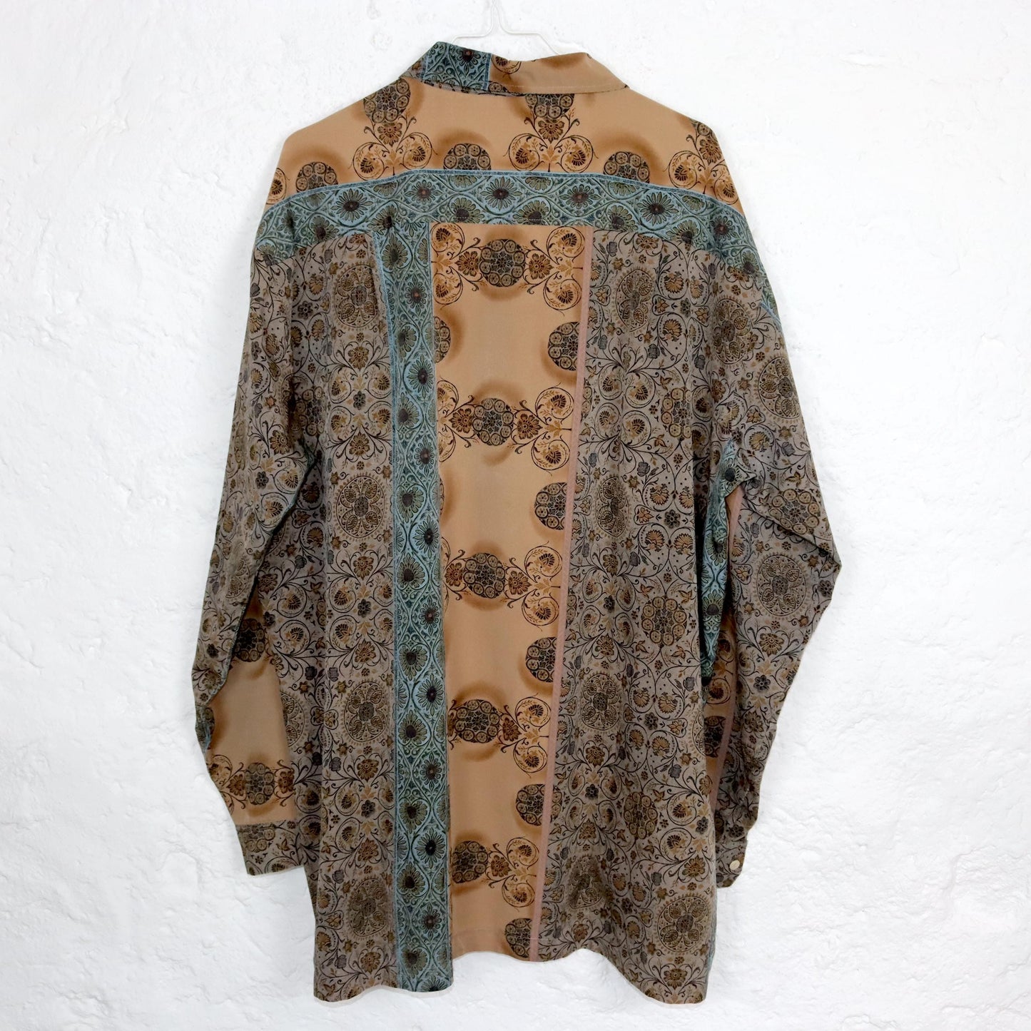 Vintage 80s 90s blouse shirt dress blouse dress patterned beige blue L