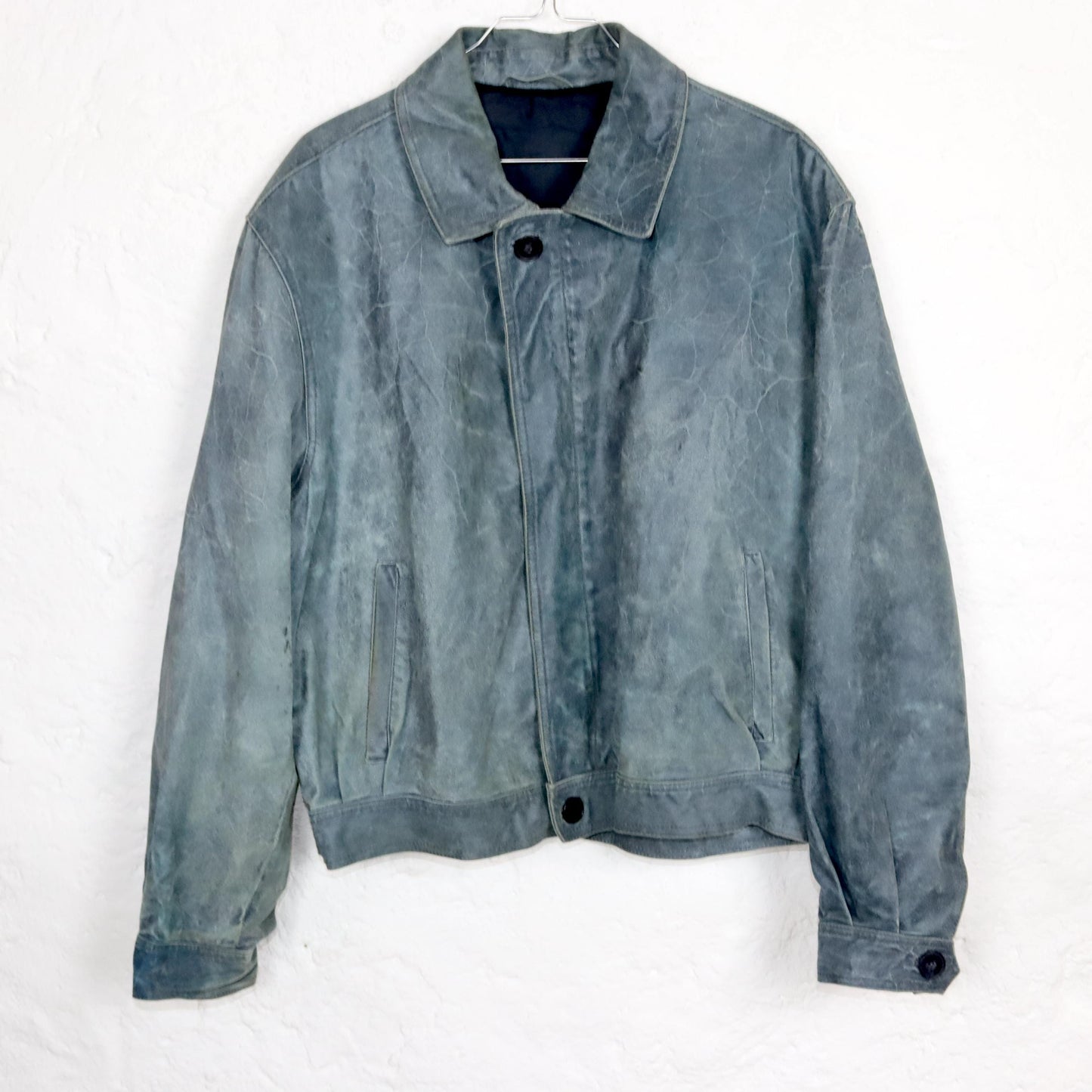 Vintage 80s 90s VERA PELLE leather jacket light blue used look M/L