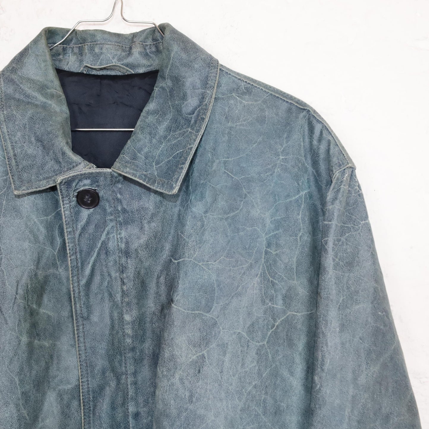 Vintage 80s 90s VERA PELLE leather jacket light blue used look M/L