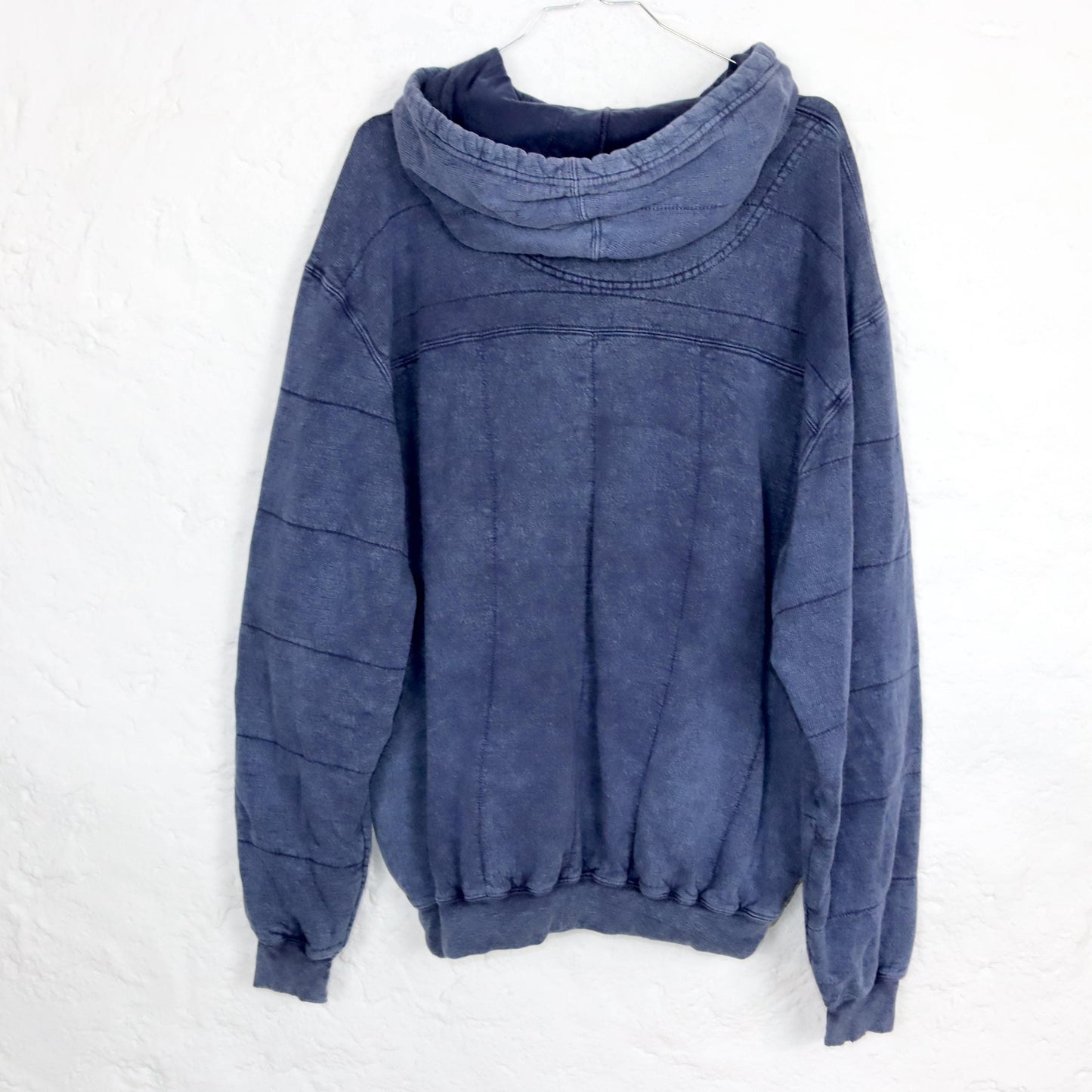 Vintage 80er 90er SILVER PLATE Hoodie dicker Pullover doppellagig used look dunkelblau Print