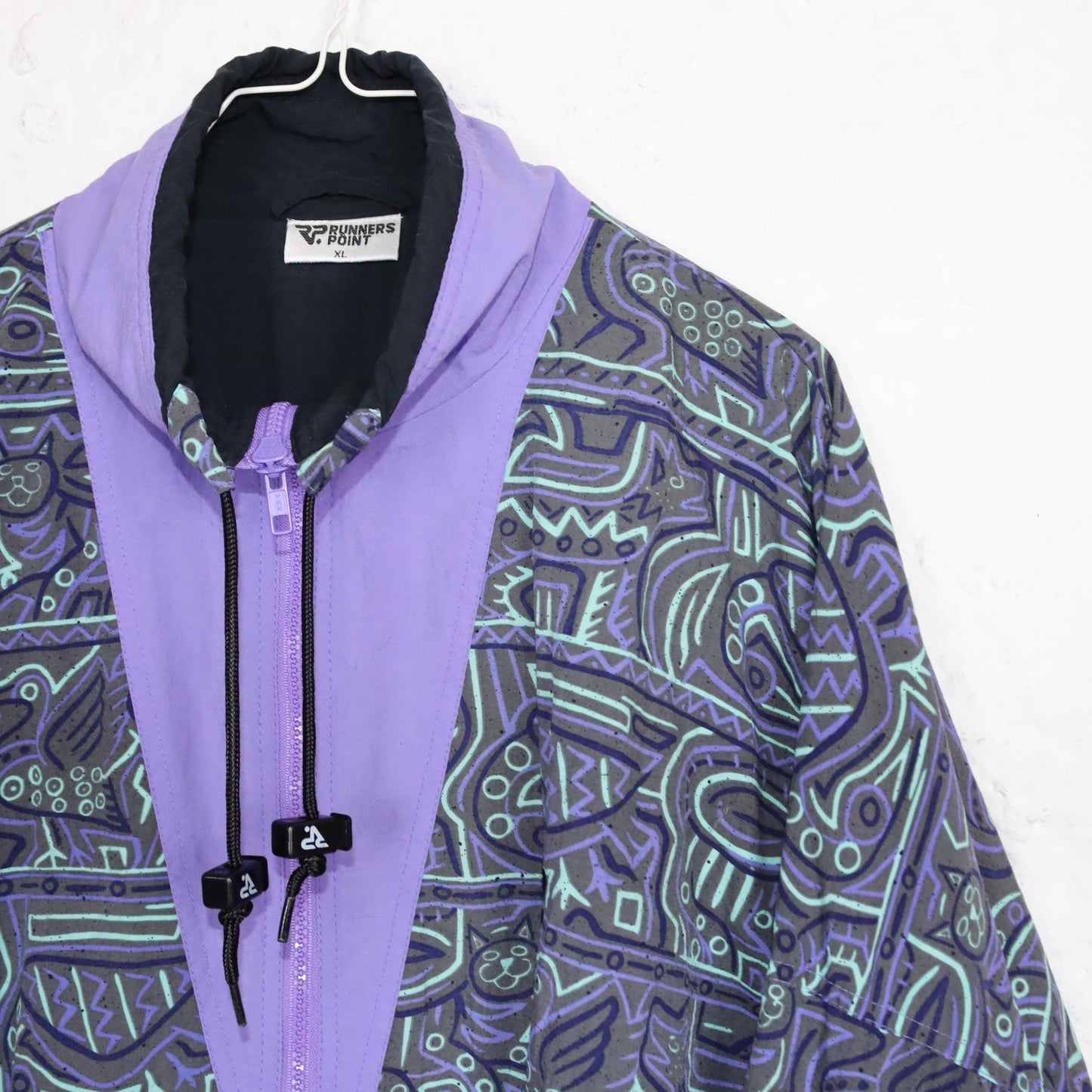 Vintage 80s 90s RUNNERS POINT training jacket windbreaker crazy pattern purple turquoise XL