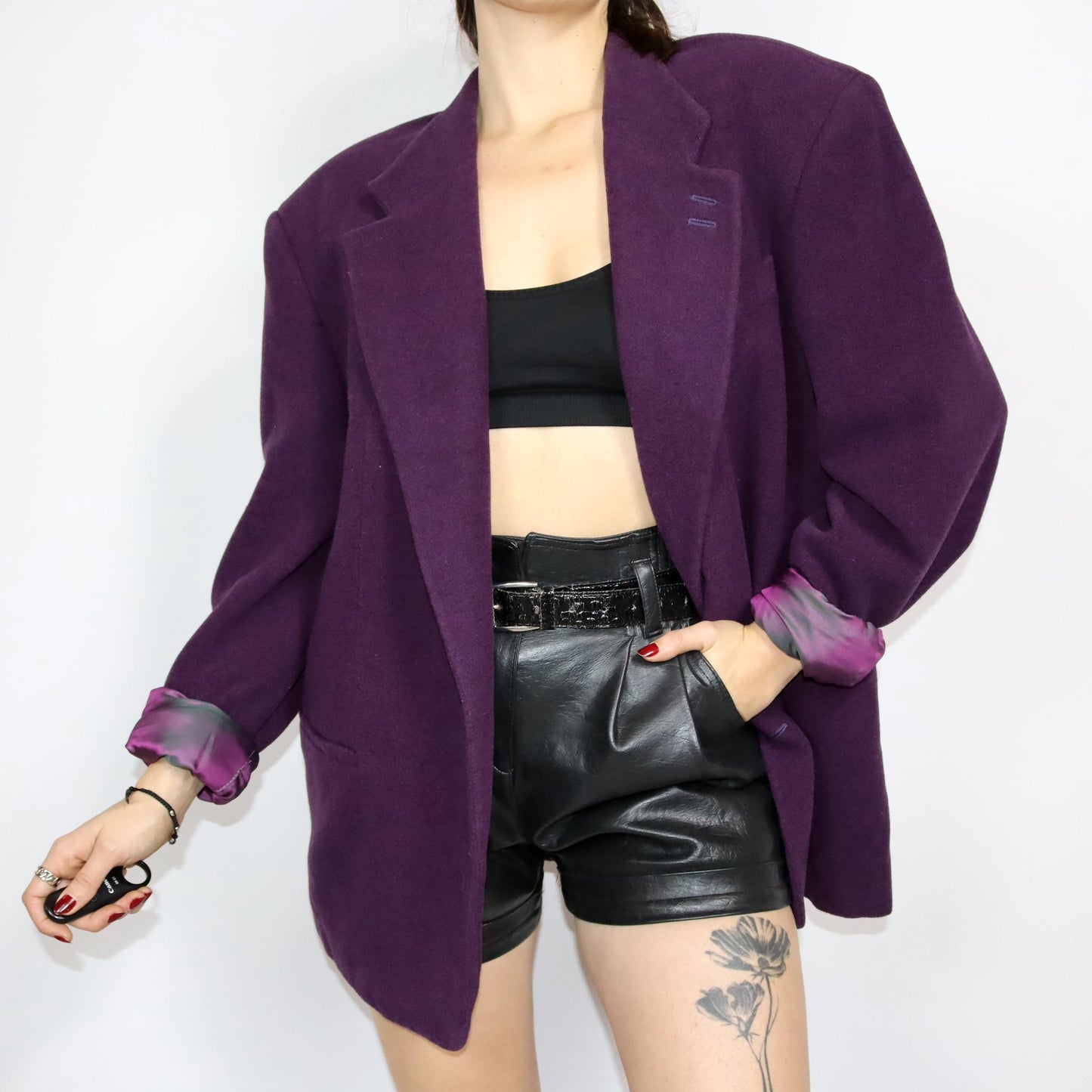 Vintage 80er 90er GAIANI Wollblazer Blazer Wolle lila Schulterpolster 52 L