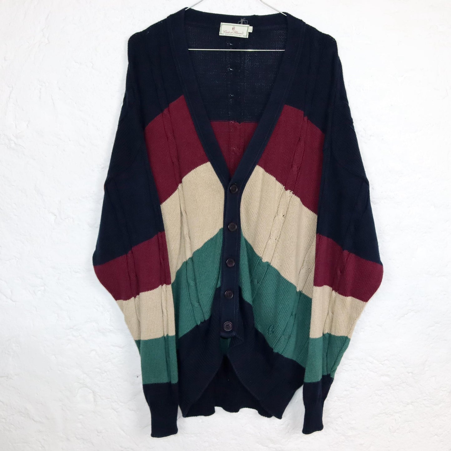 Vintage 80er 90er CONTE OF FLORENCE Strickjacke Cardigan gestreift Knopfleiste 52 L