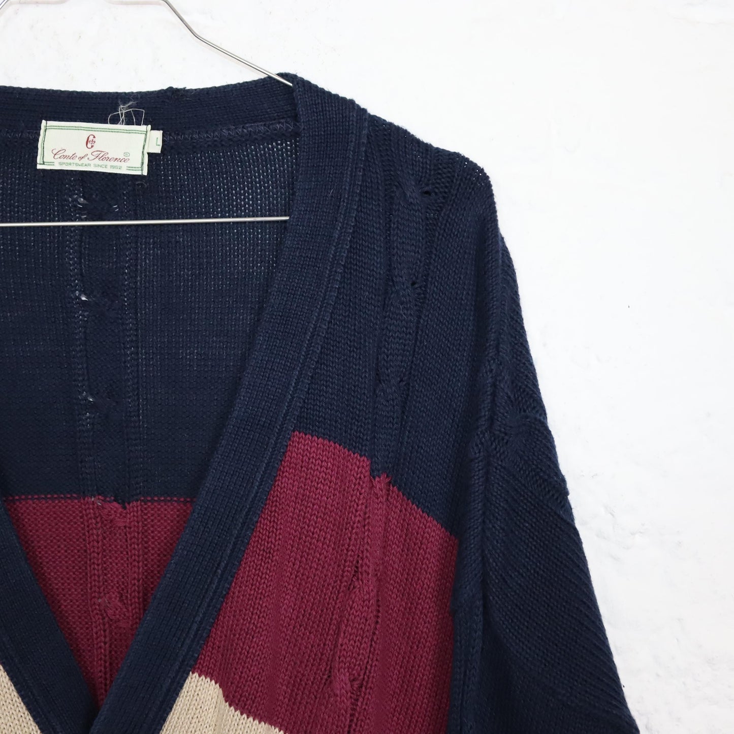 Vintage 80er 90er CONTE OF FLORENCE Strickjacke Cardigan gestreift Knopfleiste 52 L