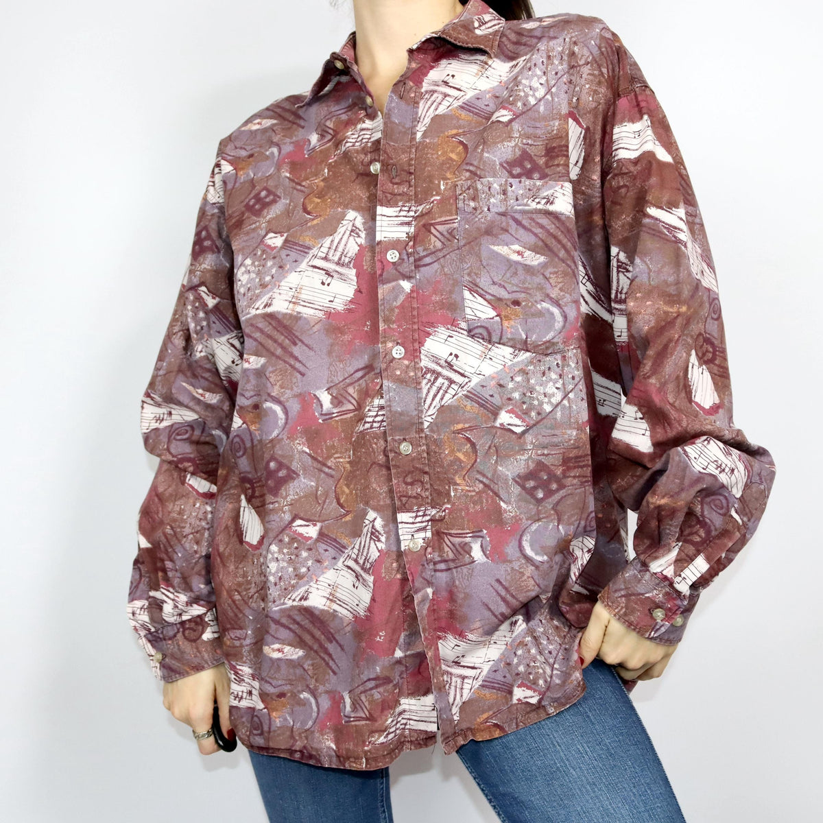 Vintage 80s 90s ANGELO LEGICO shirt long sleeve crazy pattern patterned XL