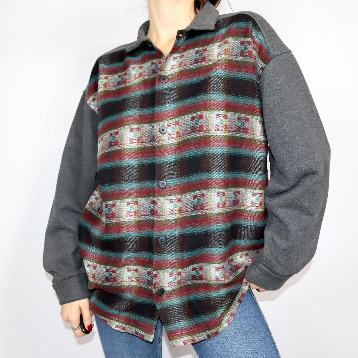 Vintage 80er 90er Flanellhemd Wollhemd gemustert langarm L