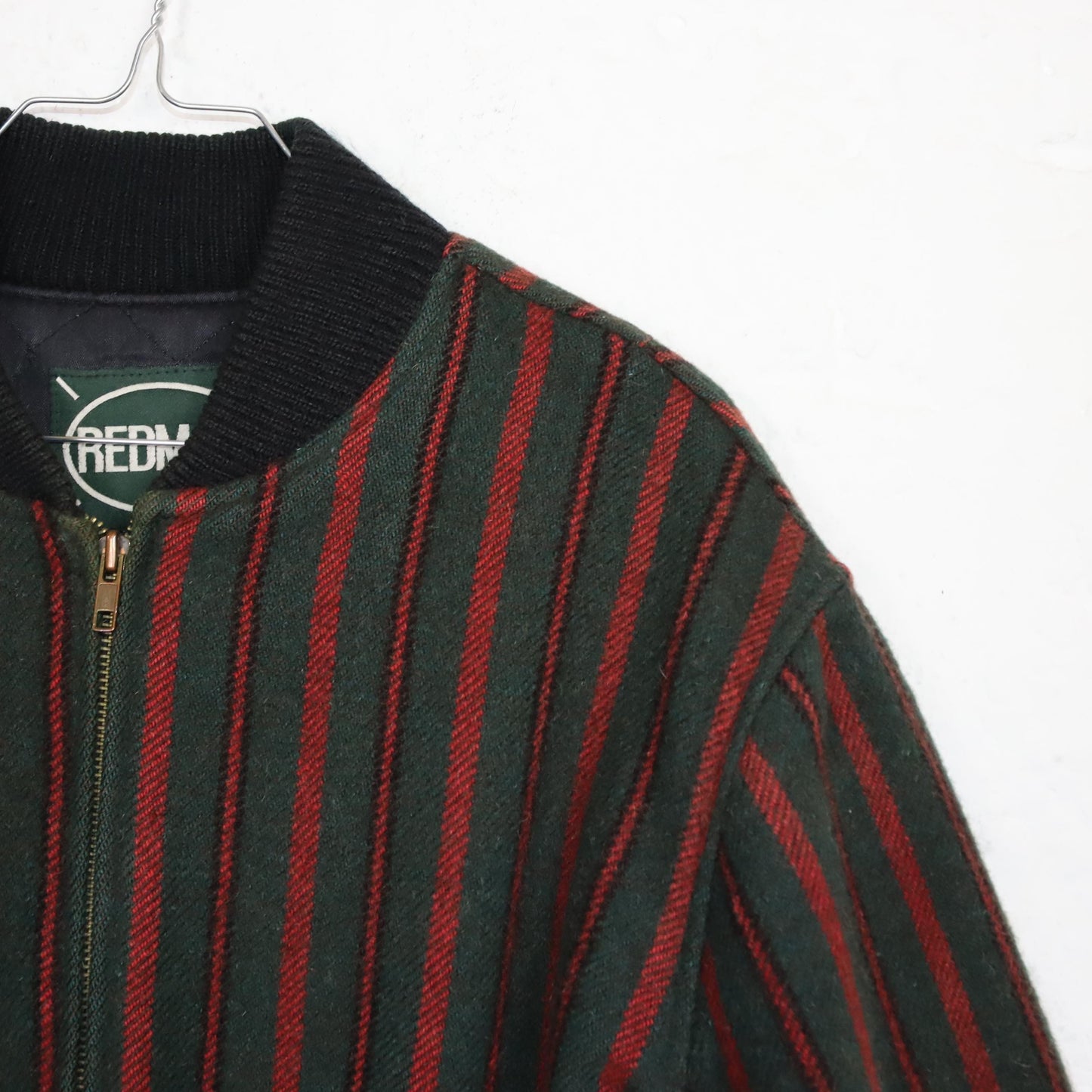 Vintage 80s 90s REDMAN bomber jacket wool lightly lined striped dark green red M