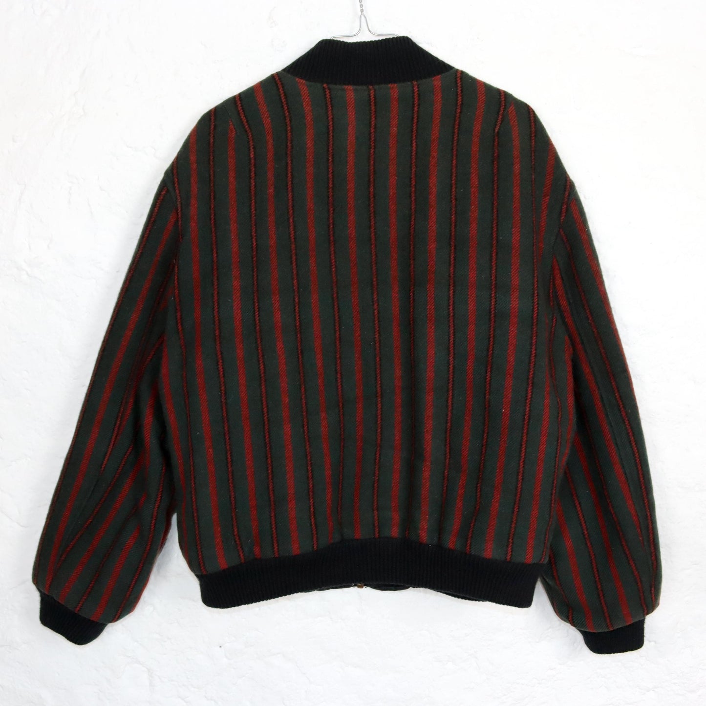 Vintage 80s 90s REDMAN bomber jacket wool lightly lined striped dark green red M