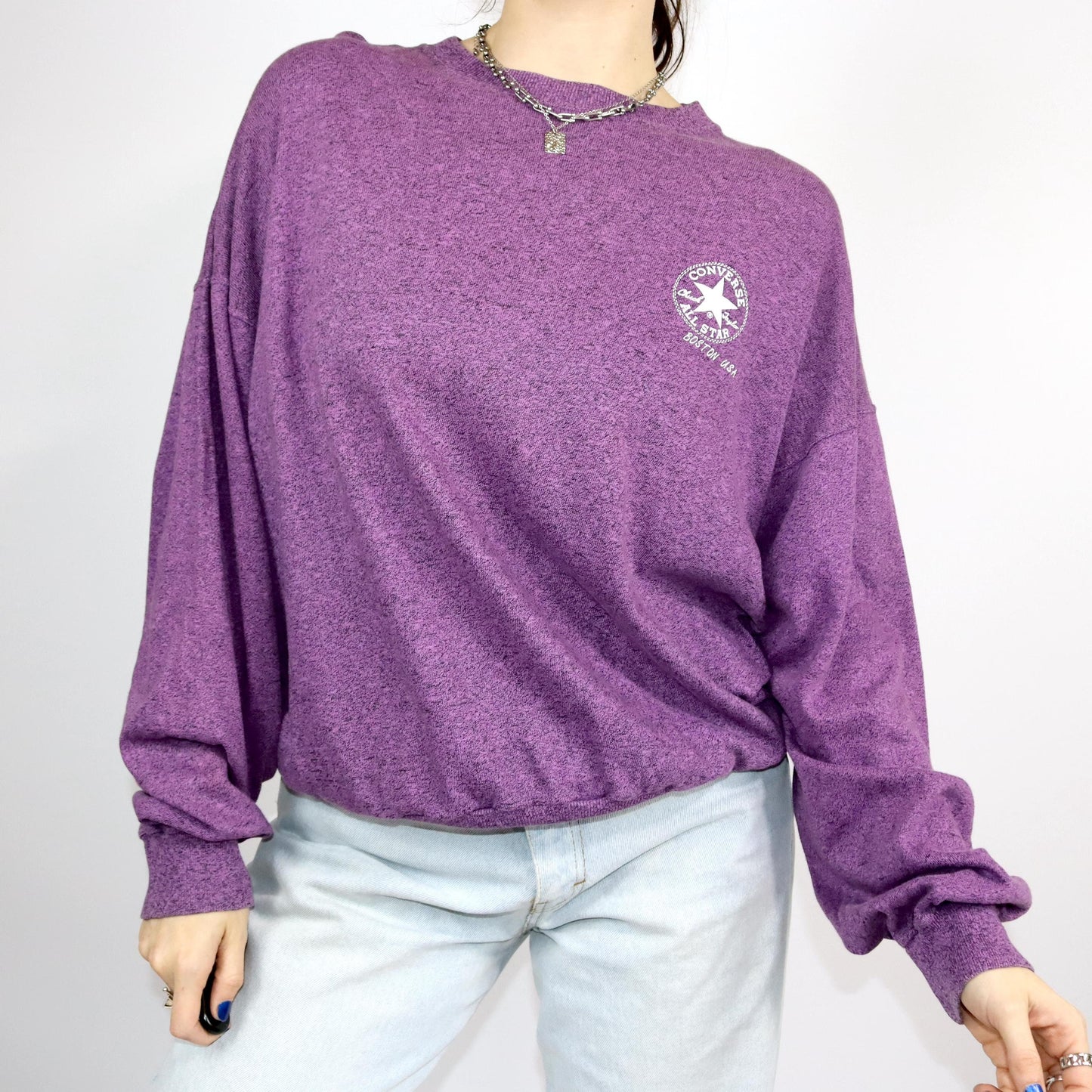 Vintage 80s 90s CONVERSE longsleeve shirt purple mottled sweatshirt thin M