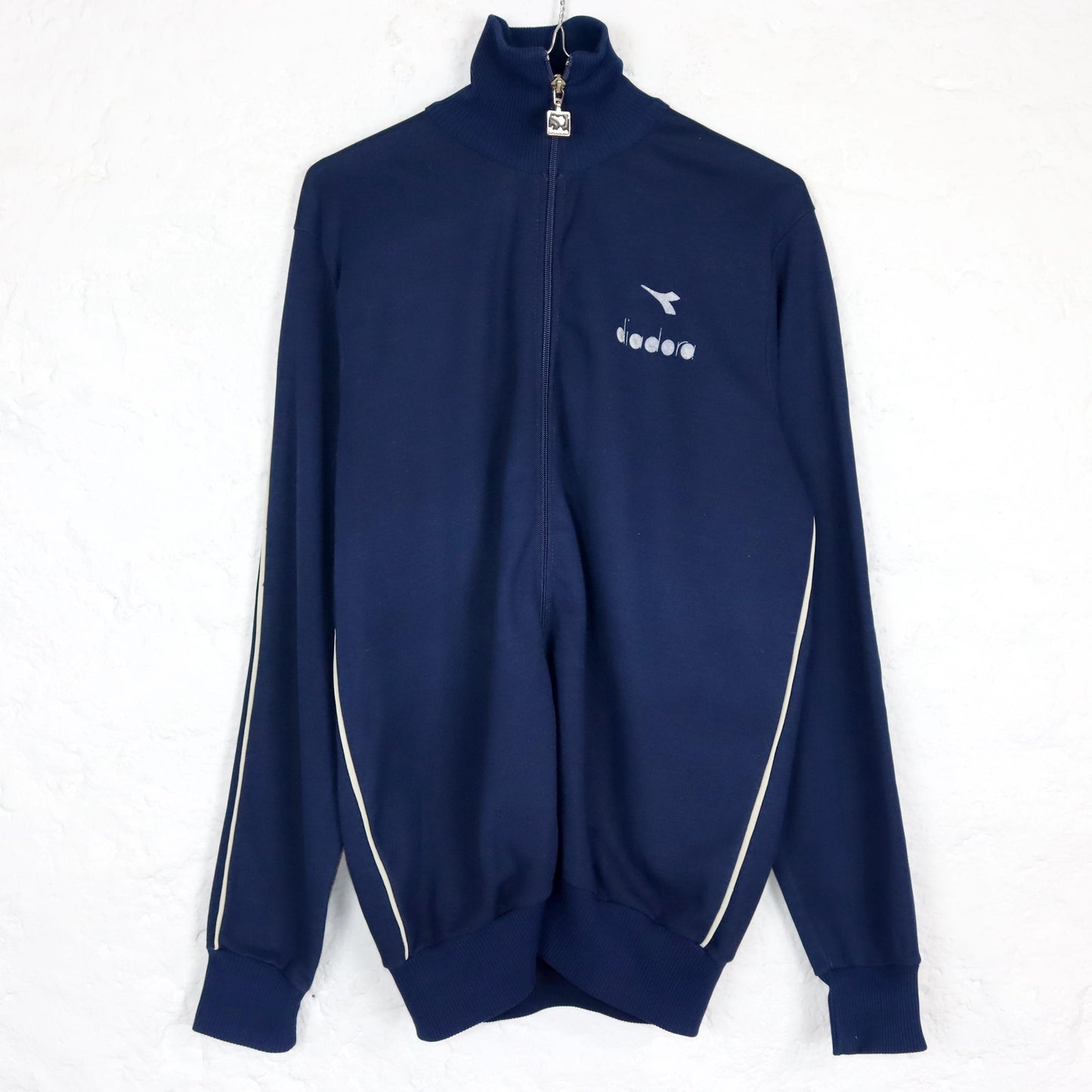Vintage 80s 90s DIADORA tracksuit jacket stand-up collar dark blue tight M/L