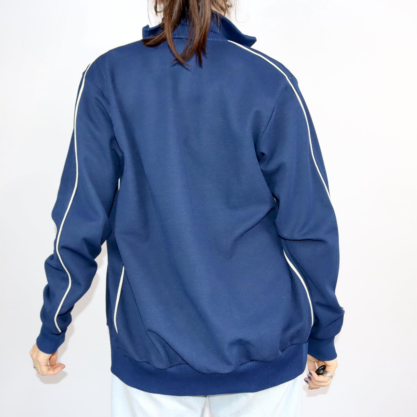Vintage 80s 90s DIADORA tracksuit jacket stand-up collar dark blue tight M/L