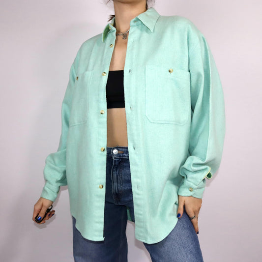 Vintage 80er 90er United Colors of BENETTON Wollhemd Wolle Hemd langarm türkis XL