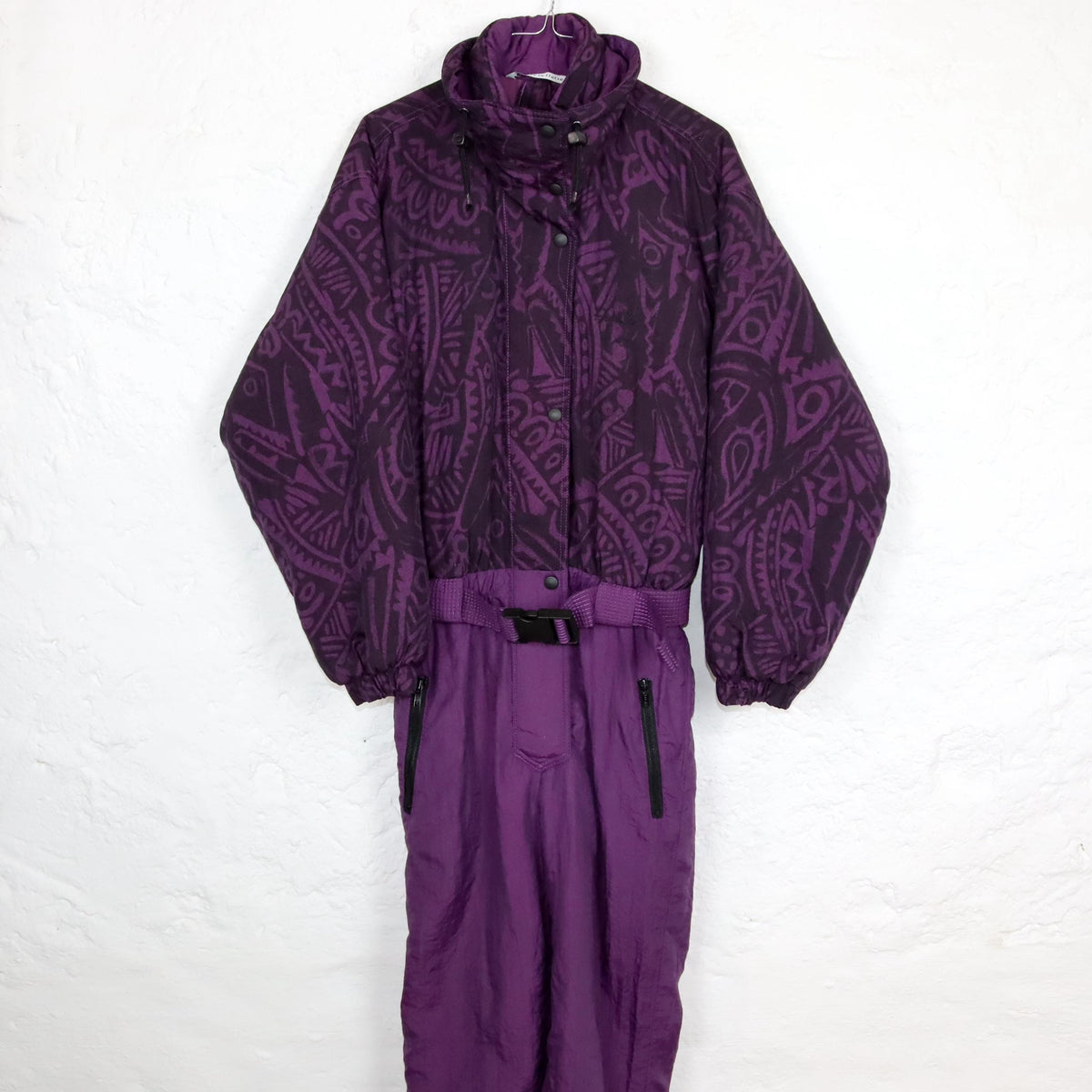 Vintage 80s 90s ASTROLABIO ski suit snowsuit purple crazy pattern 38